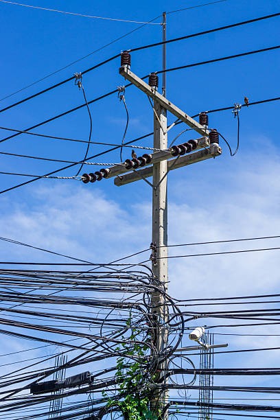 istock Chaos wirring with blue sky. 611329684