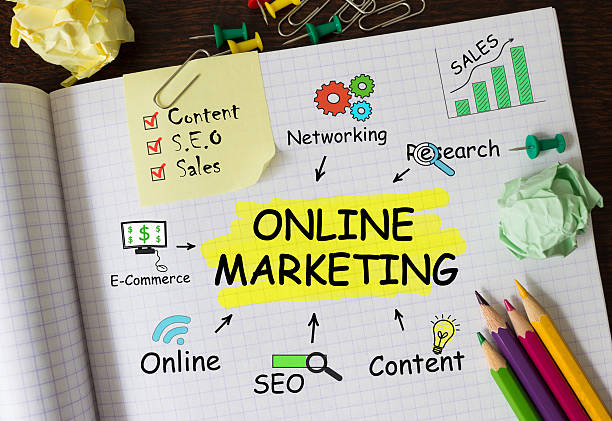 istock Notebook with Toolls and Notes about Online Marketing,concept 611331848
