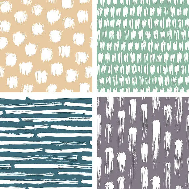 Vector illustration of Set of abstract hand drawn seamless patterns, brush strokes textures