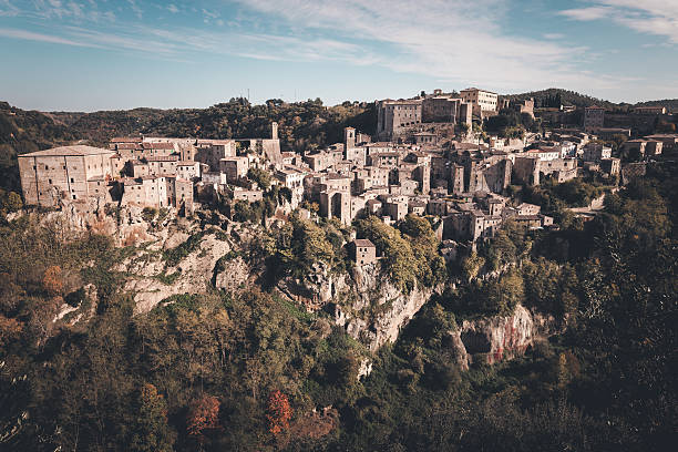 istock Panorama of old tuff town Sorano 611333622