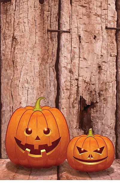 Vector illustration of Halloween background [Pumpkin on the wooden board]