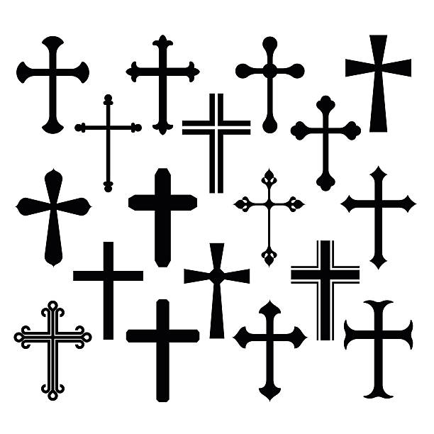 Christian cross icons set vector art illustration