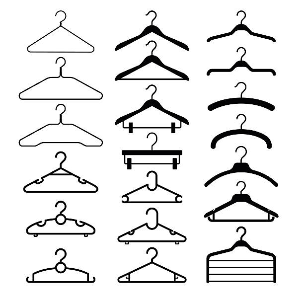 ilustrações, clipart, desenhos animados e ícones de coleção de silhuetas de cabide de roupas - shirt button down shirt hanger clothing