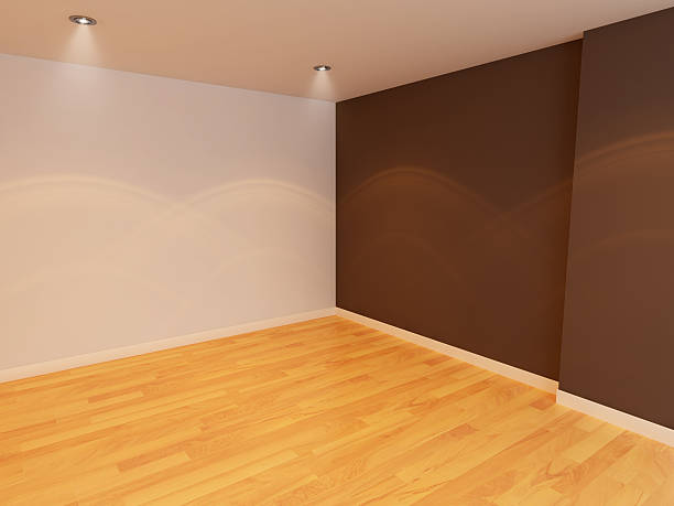 istock Empty room color wall with wooden floor 611589378