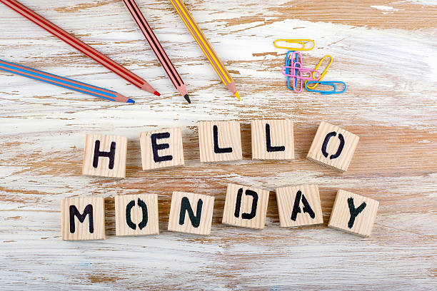 istock Hello Monday from wooden letterson on wooden background 611591296