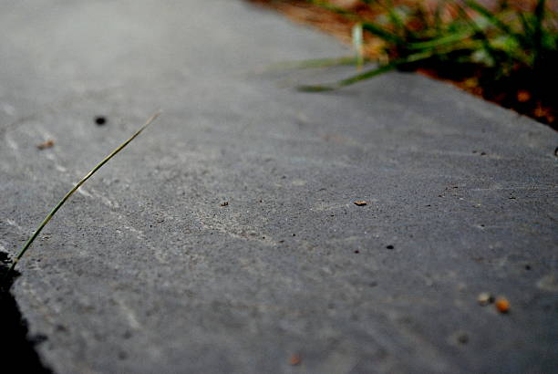 istock Dark gray stone slab in the grass 611592590