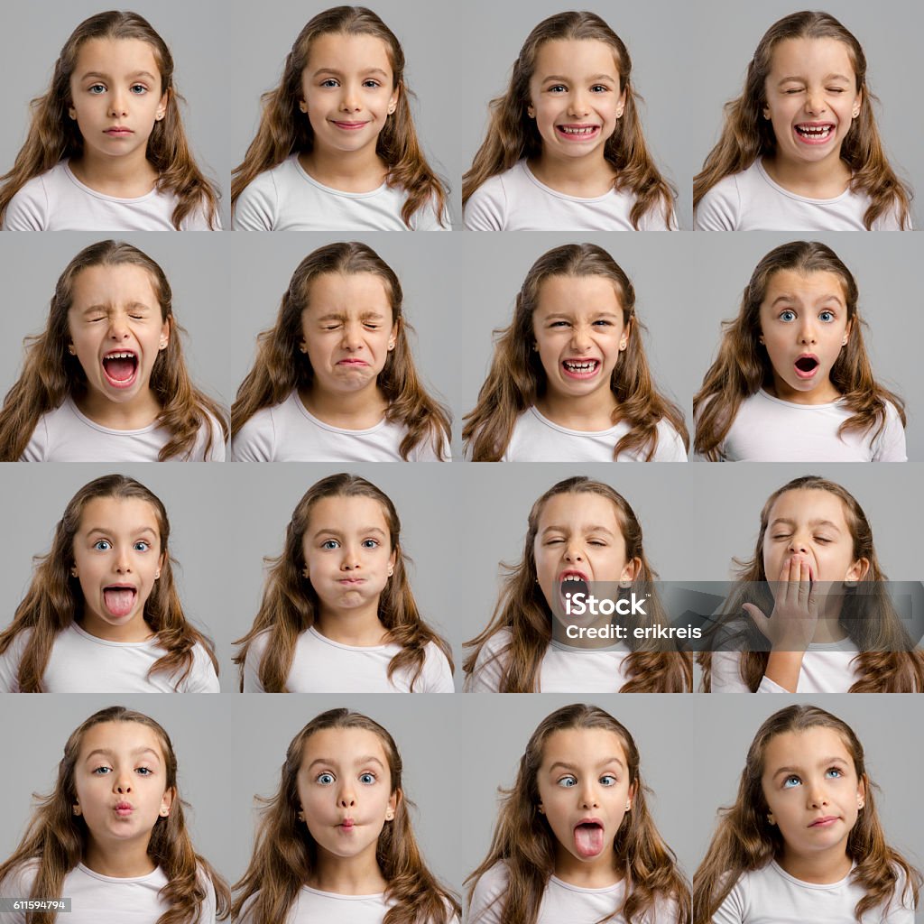 My several diferent moods Multiple portraits of the same little girl making diferent expressions Child Stock Photo
