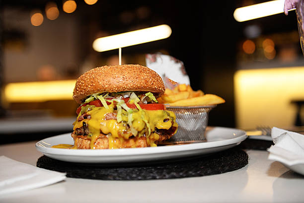 istock Cheeseberger and fries on a plate 611596694