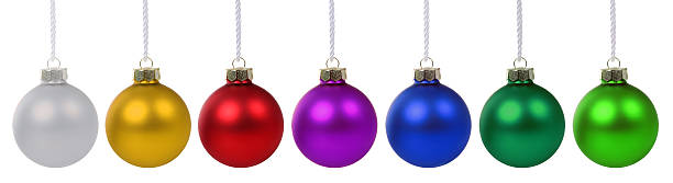istock Christmas balls baubles colorful in a row advent isolated 611599204