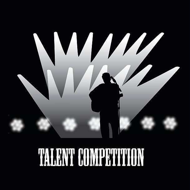 talent competition vector silhouette - microphone the media black background performing arts event stock illustrations