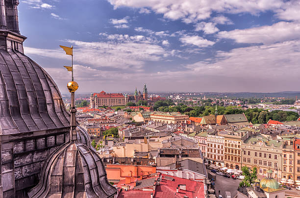 istock Krakow Old city under blue sky seen from above 611601136