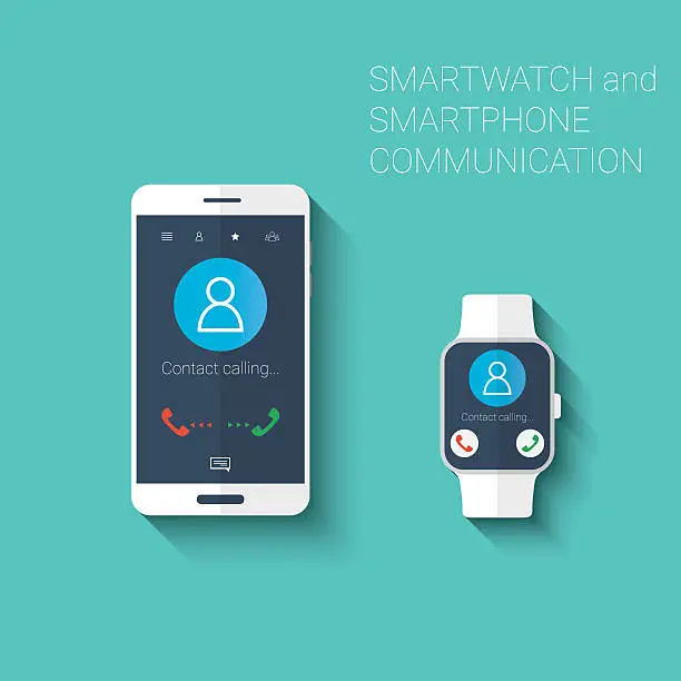 Vector illustration of Smartphone and smartwatch calling user interface icons kit. Wearable technology