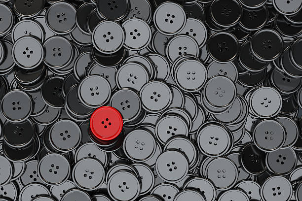 istock Sewing Buttons background. Black Sewing Buttons with One Red. 3d 611602998