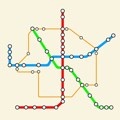Abstract Transportation Metro or Subway Map on a yellow background. 3d Rendering