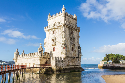 Belem Tower on the Tagus River a famous landmark in in Lisbon PortugalBelem Tower on the Tagus River a famous tourist destination in Lisbon Portugal
