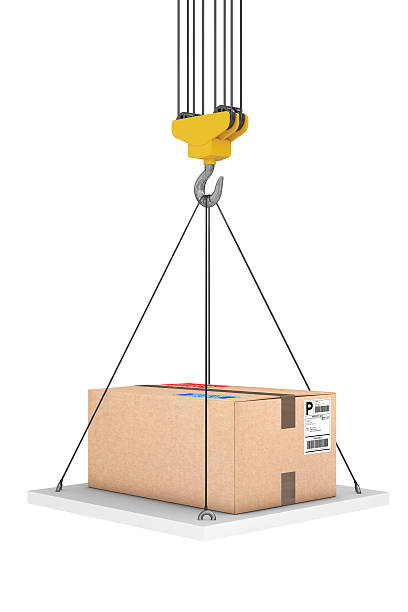 istock Crane Hook Lifts the Platform with Parcel. 3d Rendering 611605346