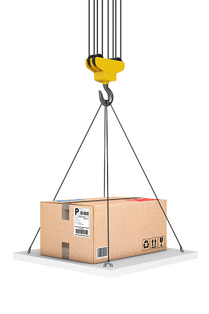 istock Crane Hook Lifts the Platform with Parcel. 3d Rendering 611605374