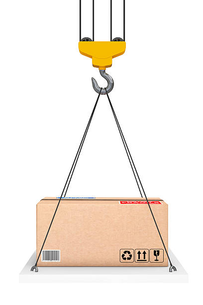 istock Crane Hook Lifts the Platform with Parcel. 3d Rendering 611605398