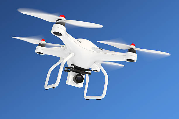 istock White Quadrocopter drone with Photo Camera. 3d Rendering 611605768