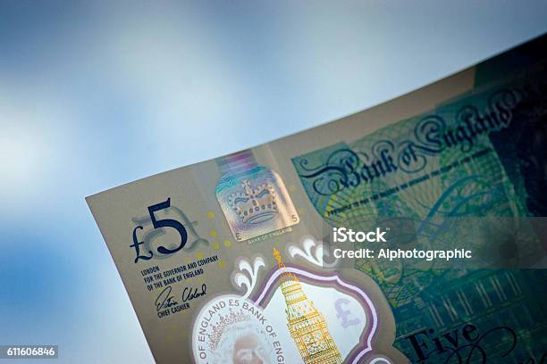 New 5 Pound Note Stock Photo - Download Image Now - 2016, Angle, Back Lit