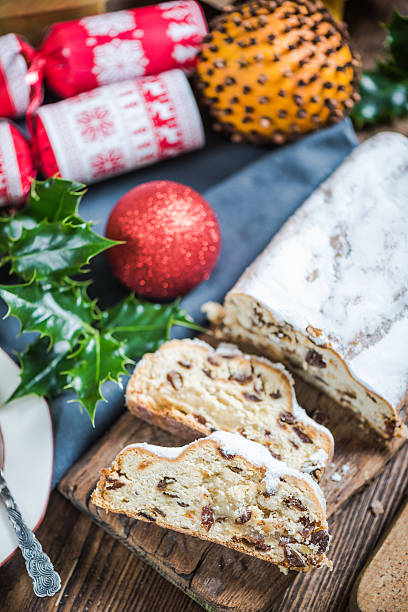 istock Festive Christmas cake, stollen with raisins 611607154