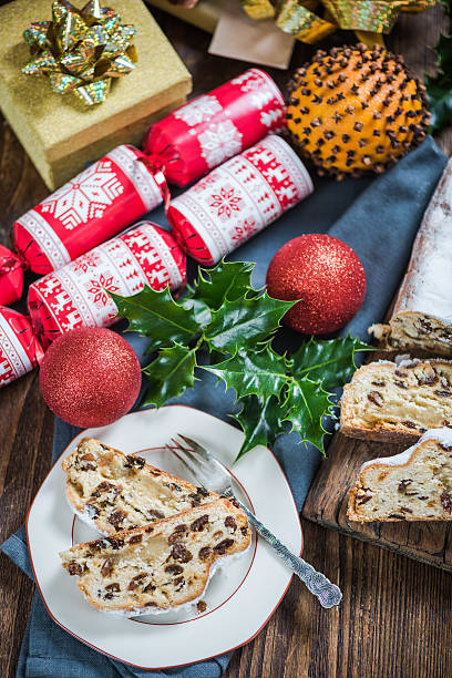 istock Festive Christmas cake, stollen with raisins 611607392