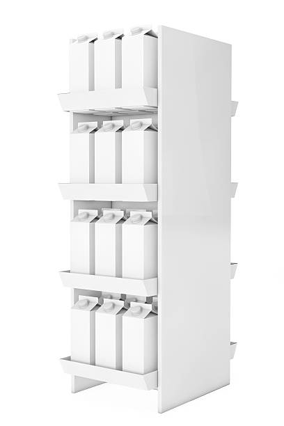 istock Blank Milk or Juice Carton Boxes in Store Shelf. 611608782