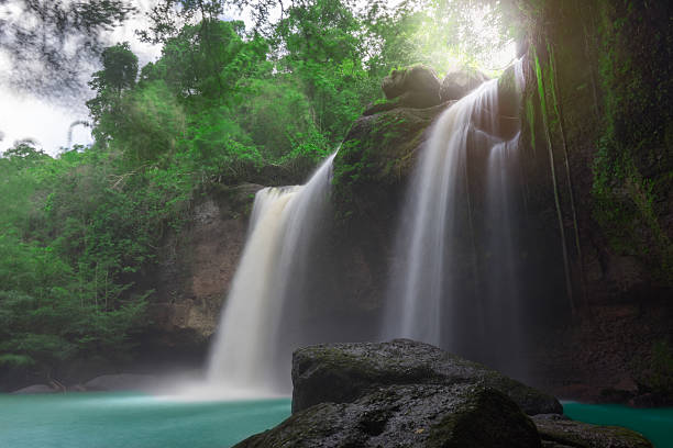 istock Amazing beautiful waterfalls in tropical forest 611609496