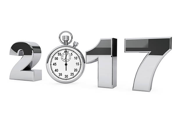 istock New year 2017 concept. 2017 steel sign with stopwatch. 611609516