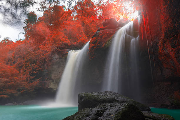 istock Amazing beautiful waterfalls in autumn forest 611609908