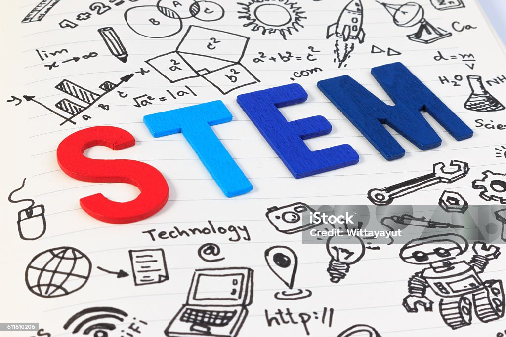 STEM education. Science Technology Engineering Mathematics. STEM education. Science Technology Engineering Mathematics. STEM concept with drawing background. STEM icon set.STEM education. Science Technology Engineering Mathematics. STEM concept with drawing background. STEM icon set.STEM education. Science Technology Engineering Mathematics. STEM concept with drawing background. STEM icon set. STEM - Topic Stock Photo