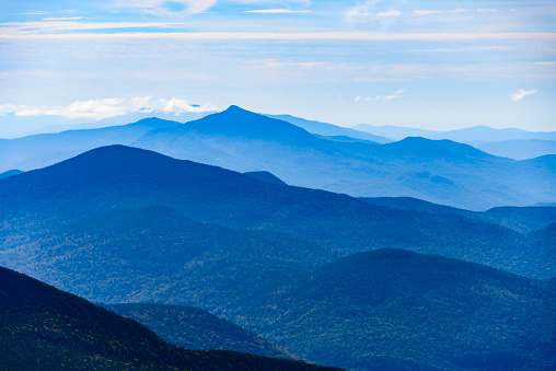 Vermont mountain range as seen from the top of Mount Mansfield near Stowe, Vermont.