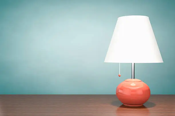 Retro Night Table Lamp on a wooden table. 3d Rendering
