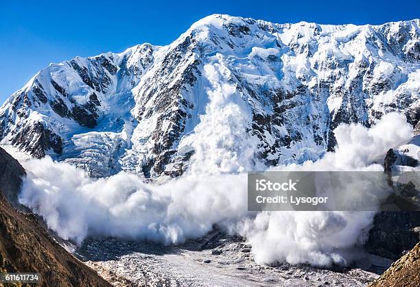 Power Of Nature Avalanche In The Caucasus Stock Photo - Download Image Now - Avalanche, Snow, Mountain