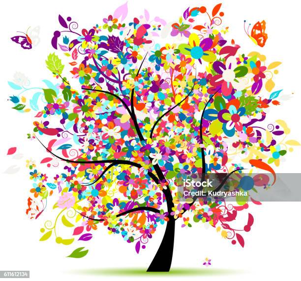 Floral Tree For Your Design Stock Illustration - Download Image Now - Tree, Multi Colored, Flower