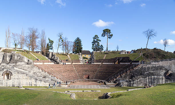 Kaiseraugst, Switzerland - February 23, 2014: The archeological site of a roman theatre Augsuta Raurica