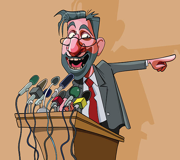 istock cartoon man in suit emotional says into the microphone 611614260