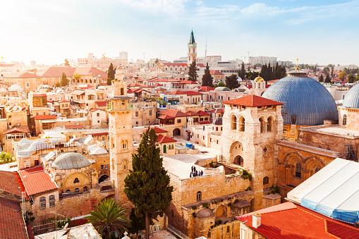 Ciudad Vieja de Jerusalén desde arriba. Iglesia del Santo Sepulcro. photo
