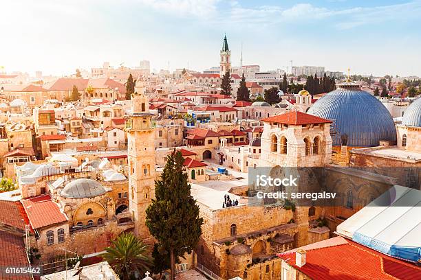 Old City Jerusalem From Above Church Of The Holy Sepulchre Stock Photo - Download Image Now