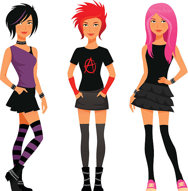 Teenage Girls In Emo Or Punk Fashion Stock Illustration - Download Image  Now - Rebellion, Teenage Girls, Teenager - iStock