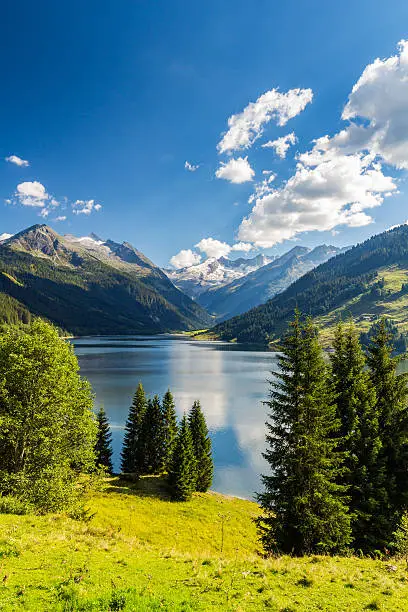 Durlassboden reservoir in the Zillertal Alps, Austria
