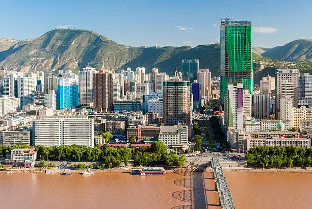 Panoramic view of the downtown of Lanzhou (China)