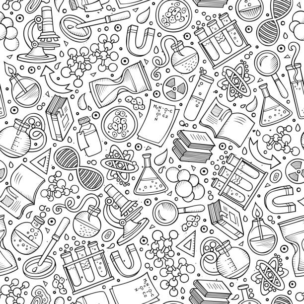 Cartoon Cute Hand Drawn Science Seamless Pattern Stock Illustration -  Download Image Now - Science, Doodle, Laboratory - iStock