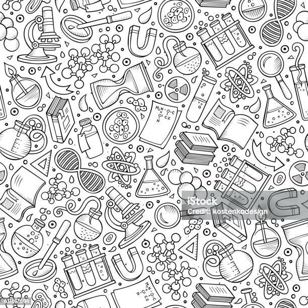 Cartoon Cute Hand Drawn Science Seamless Pattern Stock Illustration -  Download Image Now - Science, Doodle, Laboratory - iStock