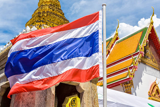 National flag of Thailand  in buddhist temple.