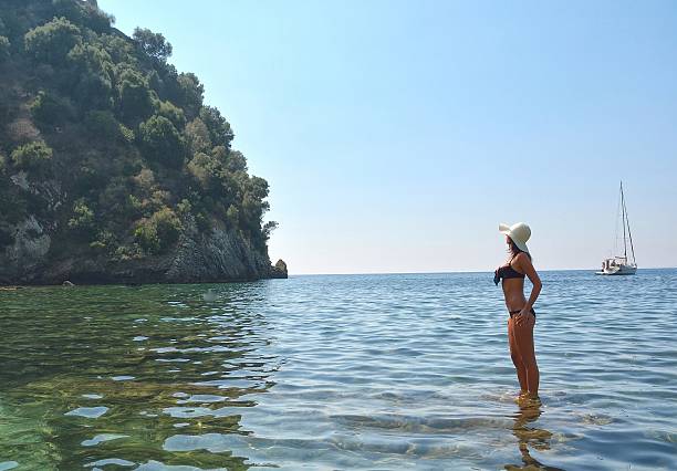 istock Woman enjoying sunny day on beach 611618626