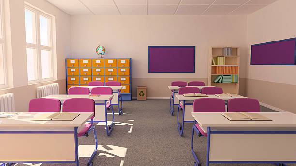 istock The interior of classroom (3D rendering) 611619822