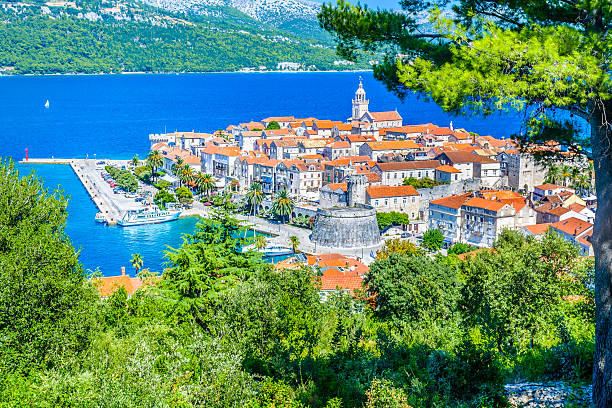 istock Korcula town aerial. 611621248