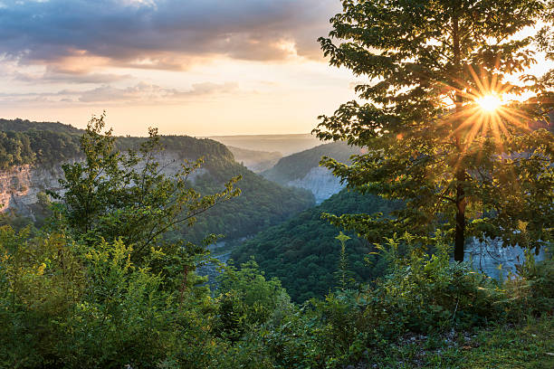 サンライズ アット レッチワース州立公園 - letchworth state park ストックフォトと画像