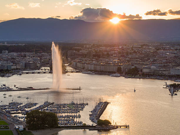istock Geneva cityscape from aerial view 611625740